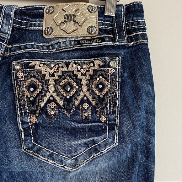 MISS Me Signature Skinny Jeans Womens Sz 30 Embellished Bling - Picture 5 of 11